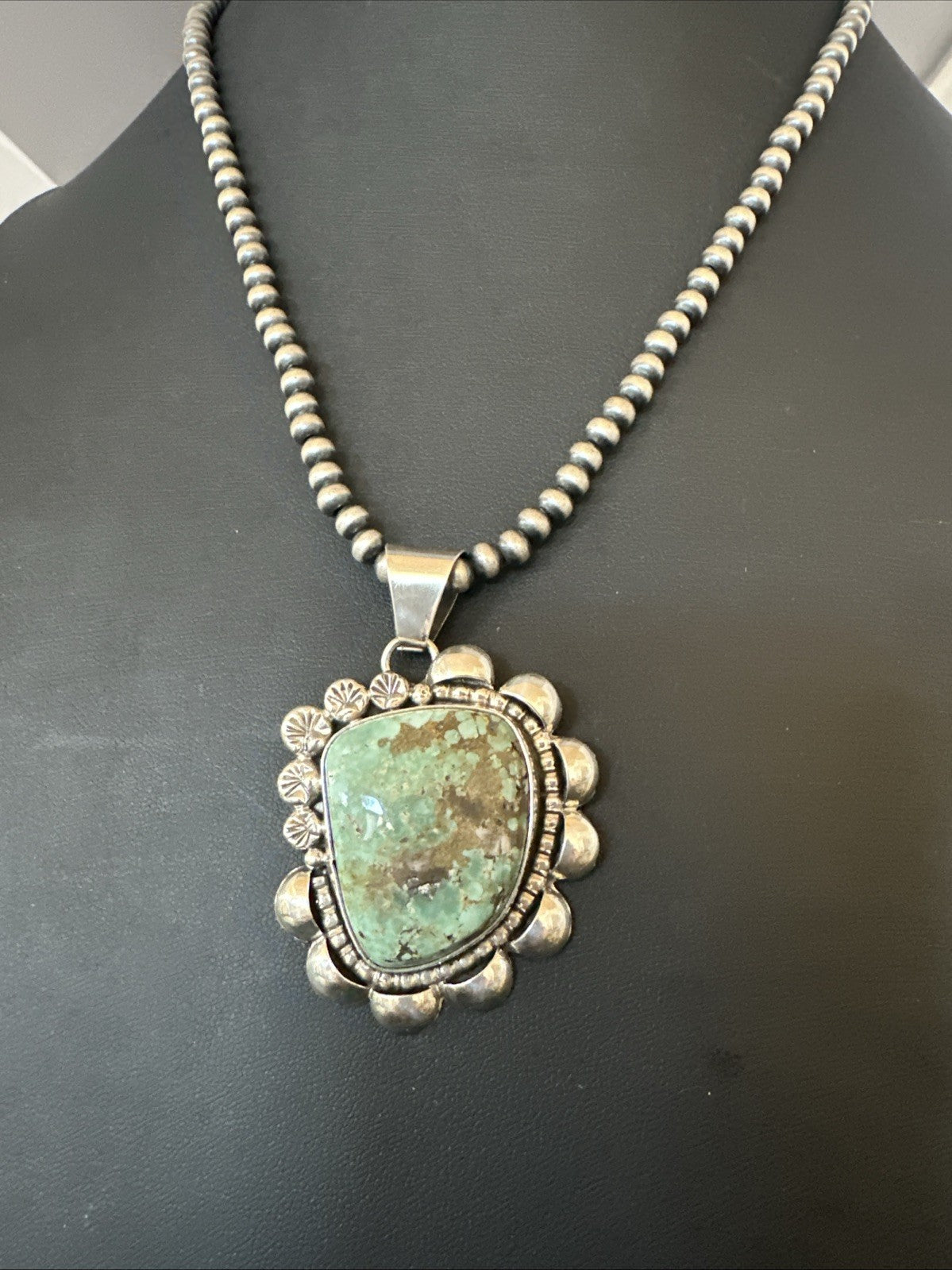 Men Women Green Royston Turquoise Pendant Navajo Sterling Yazzie 19567