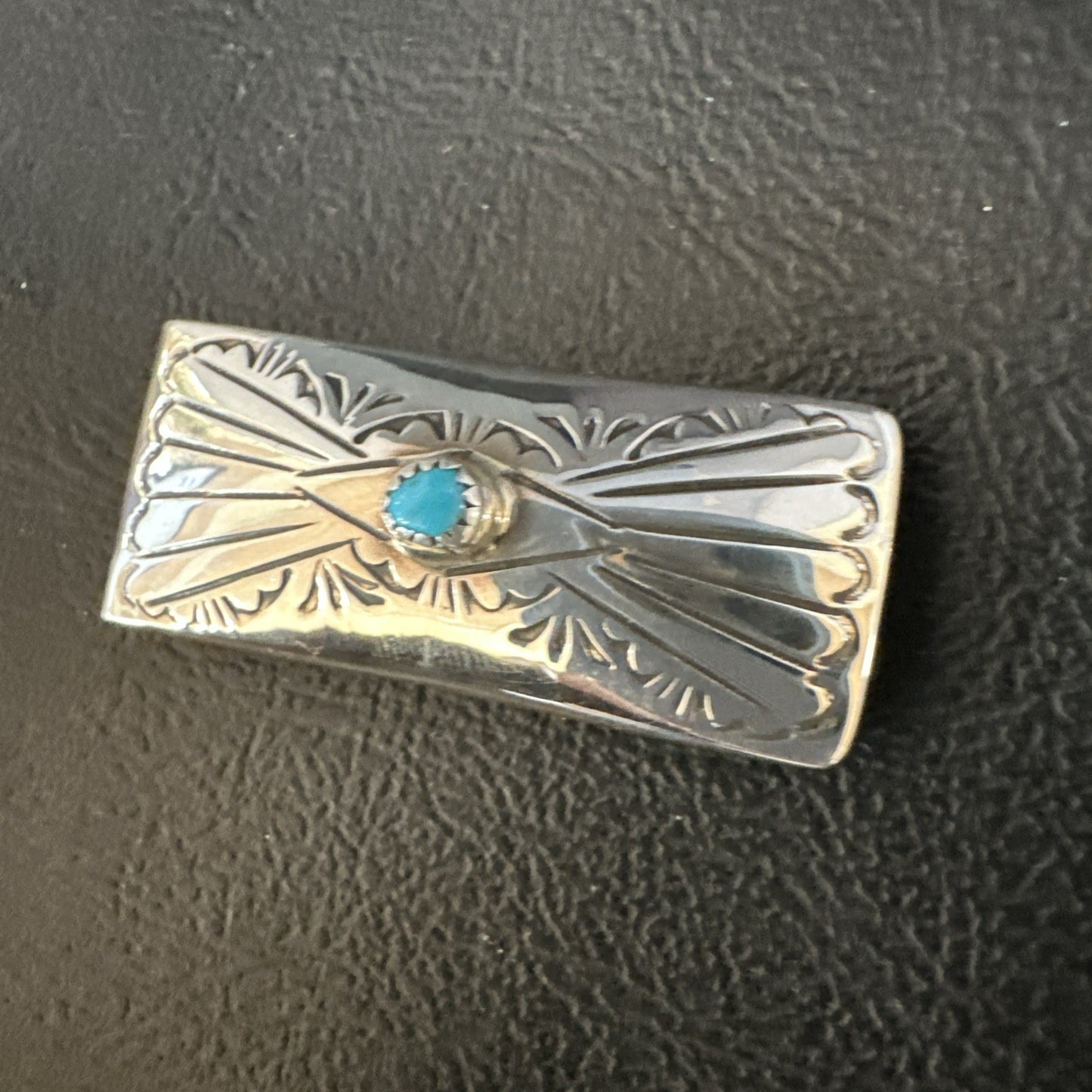 Mens Blue Turquoise Navajo Credit Card Holder Stamped Silver Money Clip 19734