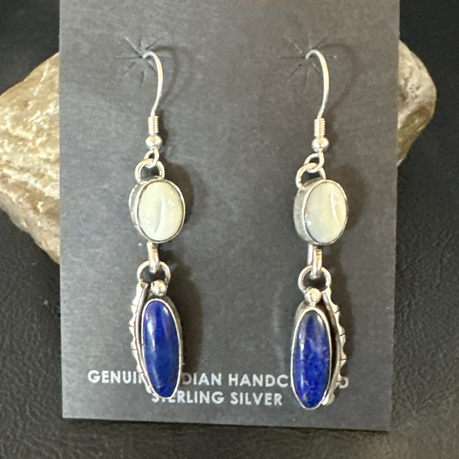 Navajo White MOP Blue Lapis Sterling Silver Dangle Earrings 18183
