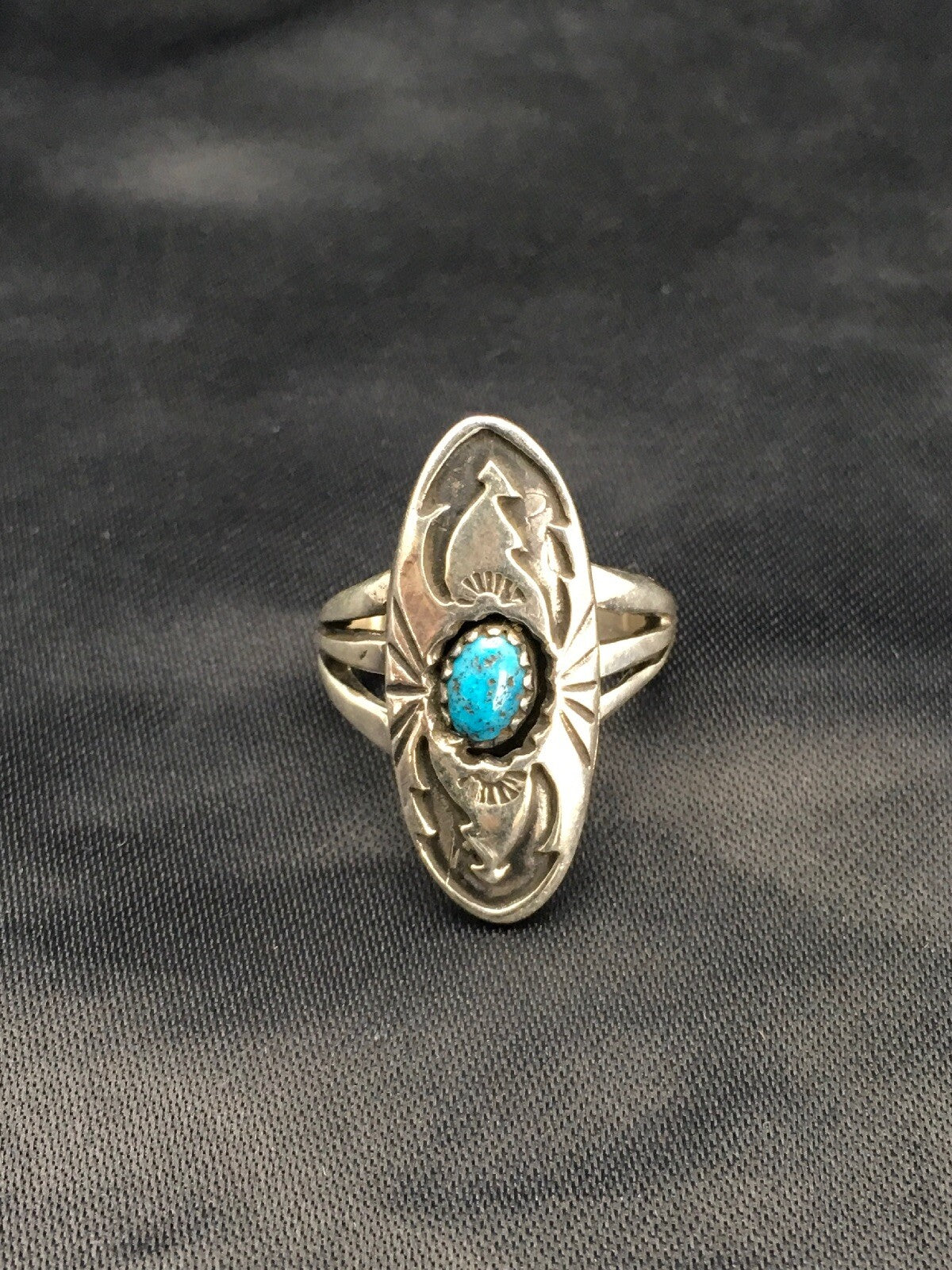 Old Pawn Shadow Box Navajo Sterling Kingman Turquoise Ring Set5.75 2625