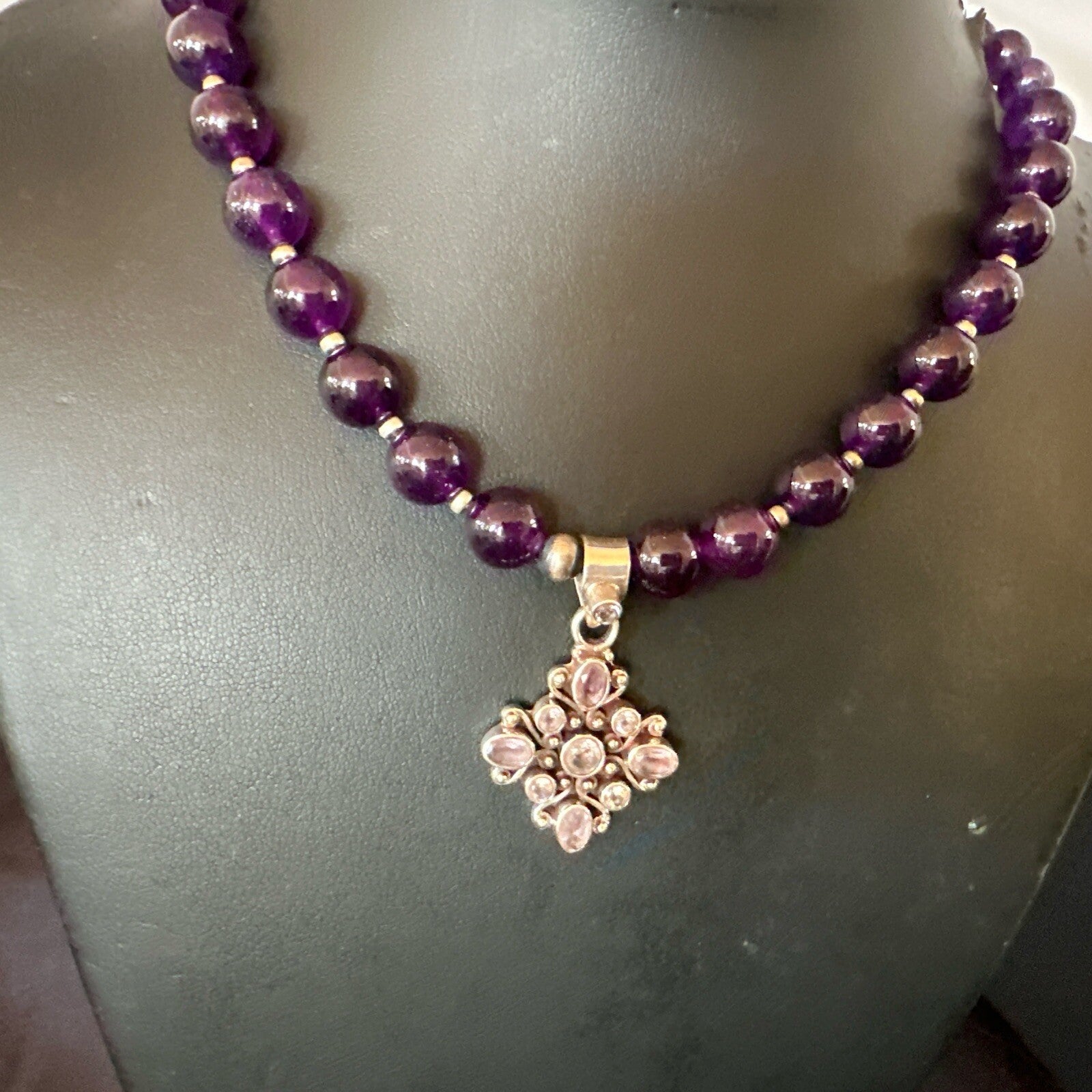 Purple Amethyst Pendant Navajo Sterling Silver Necklace 21" 18256