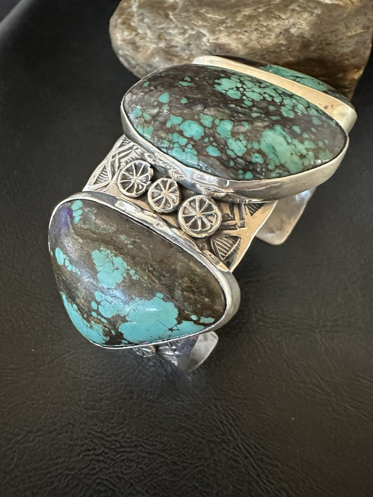 Mens Blue Spiderweb Turquoise Navajo Sterling Silver Cuff Bracelet 7.25" 19435