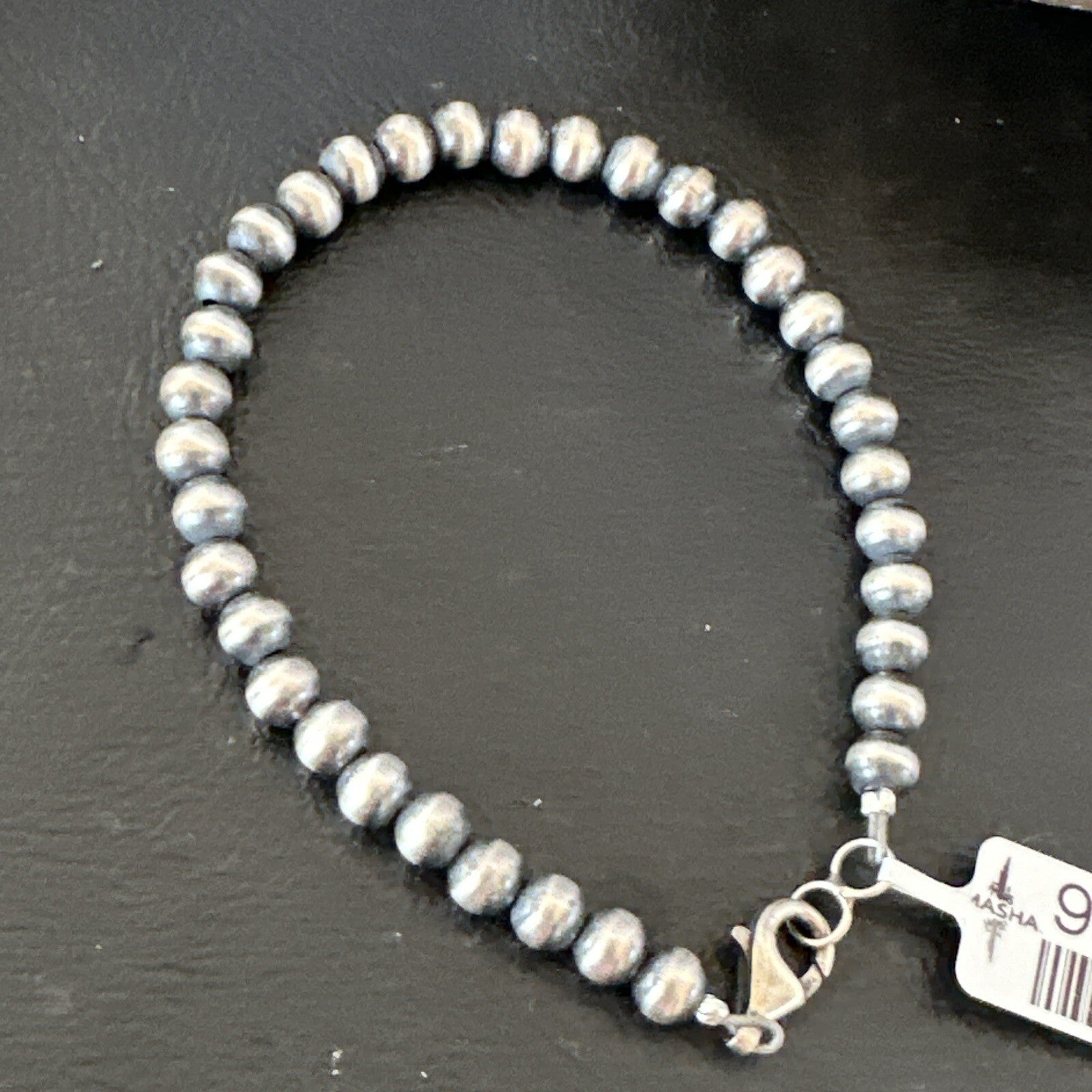 Native American Navajo 5mm Beads 7” Sterling Silver Bracelet 99957