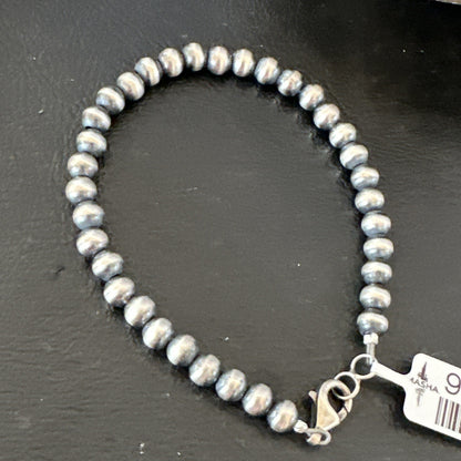 Native American Navajo 5mm Beads 7” Sterling Silver Bracelet 99957