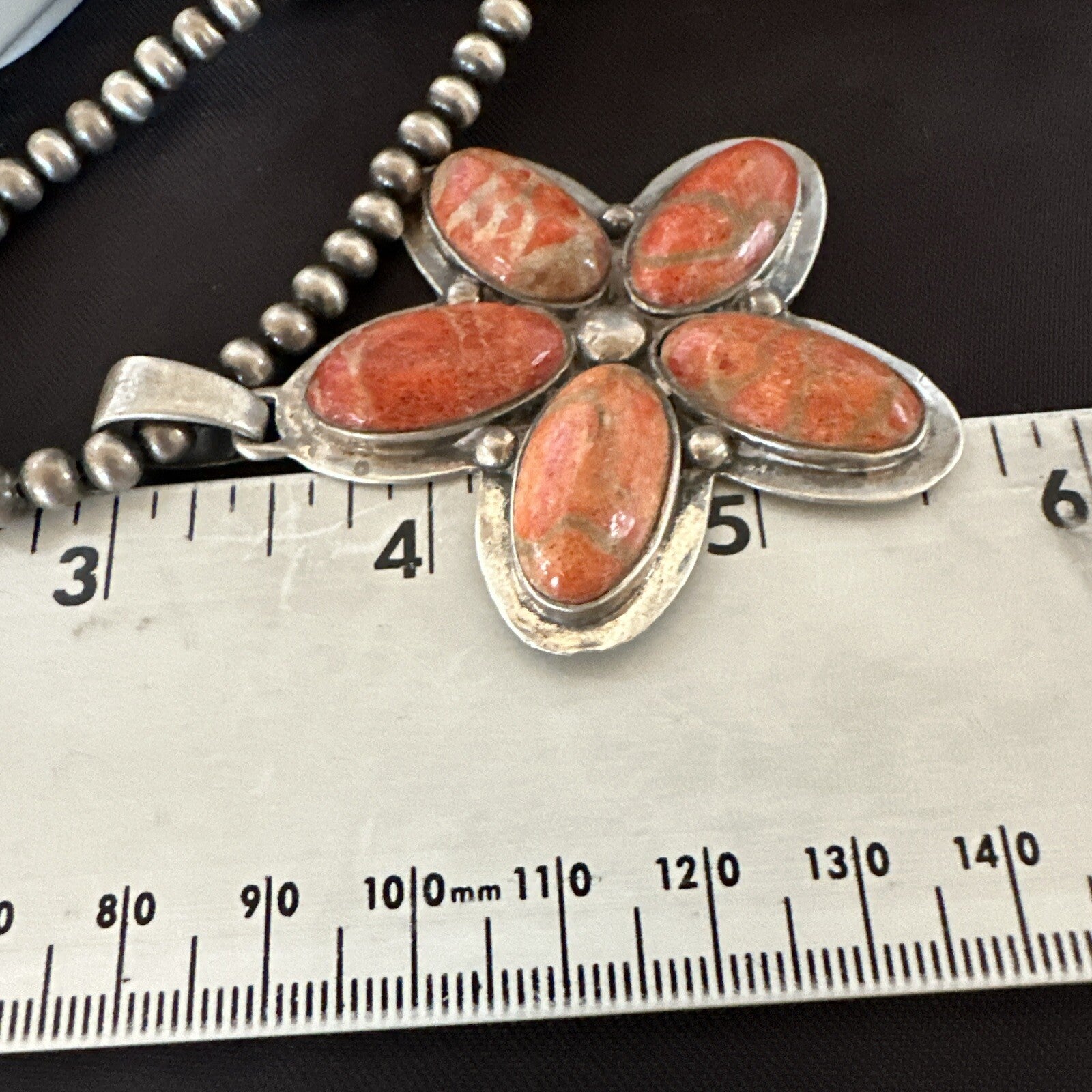 Navajo Apple Sponge Coral Sterling Silver Necklace Pendant 18133