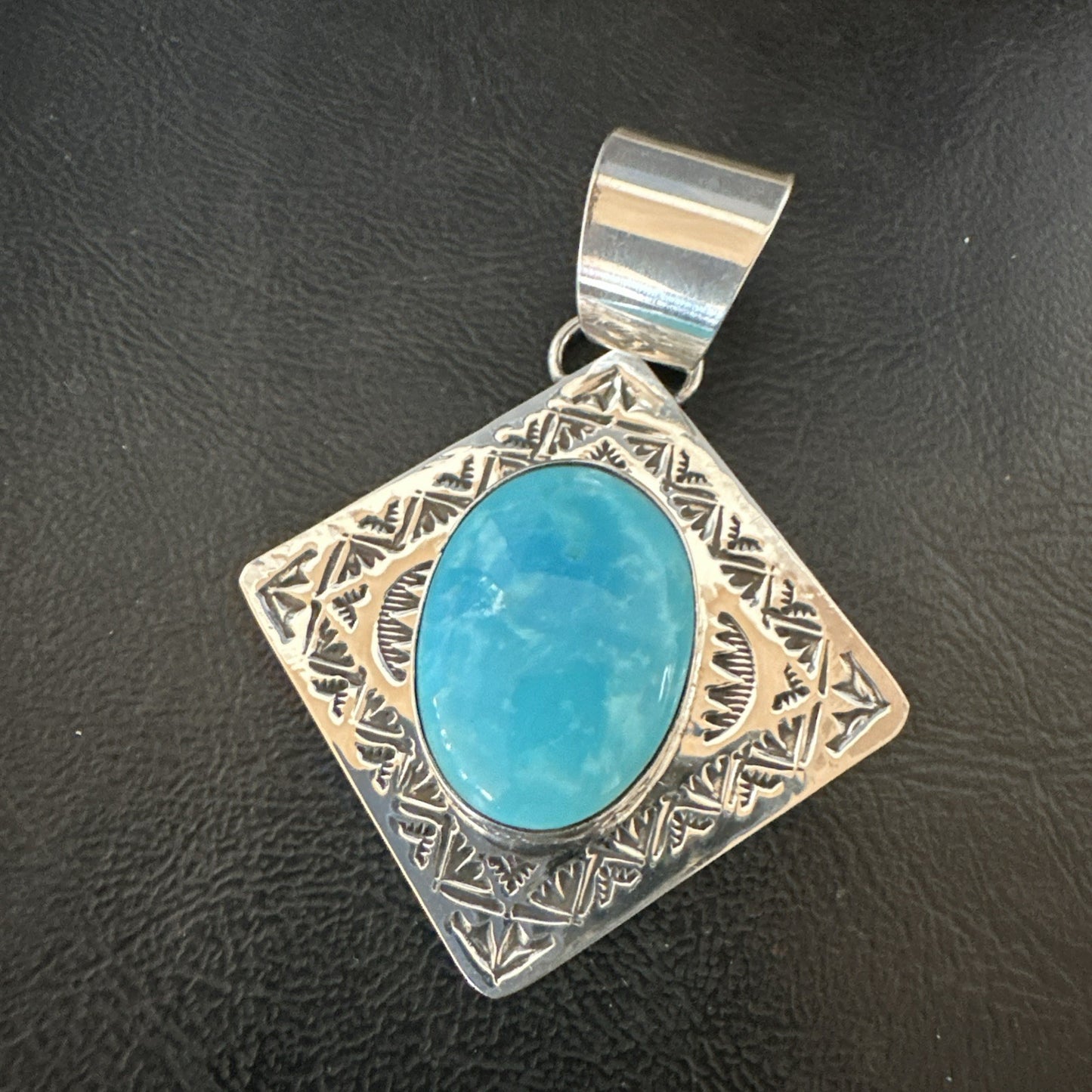 Men Women Blue Kingman Turquoise Pendant Navajo Sterling H Joe 19518