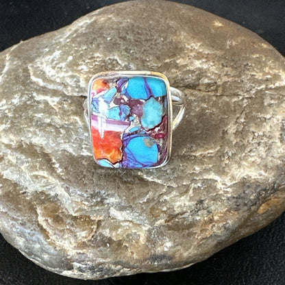 Blue Turquoise Spiny Oyster Southwestern Sterling Silver Ring Size 9 19061