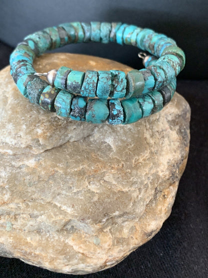 Navajo Natural Turquoise Heishi Bracelet Stainless Steel Memory Wire 17609