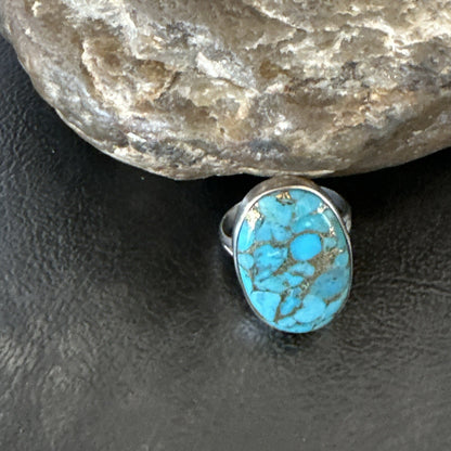 Mohave Native Navajo Sterling Silver Blue Turquoise Ring Sz 7 18242