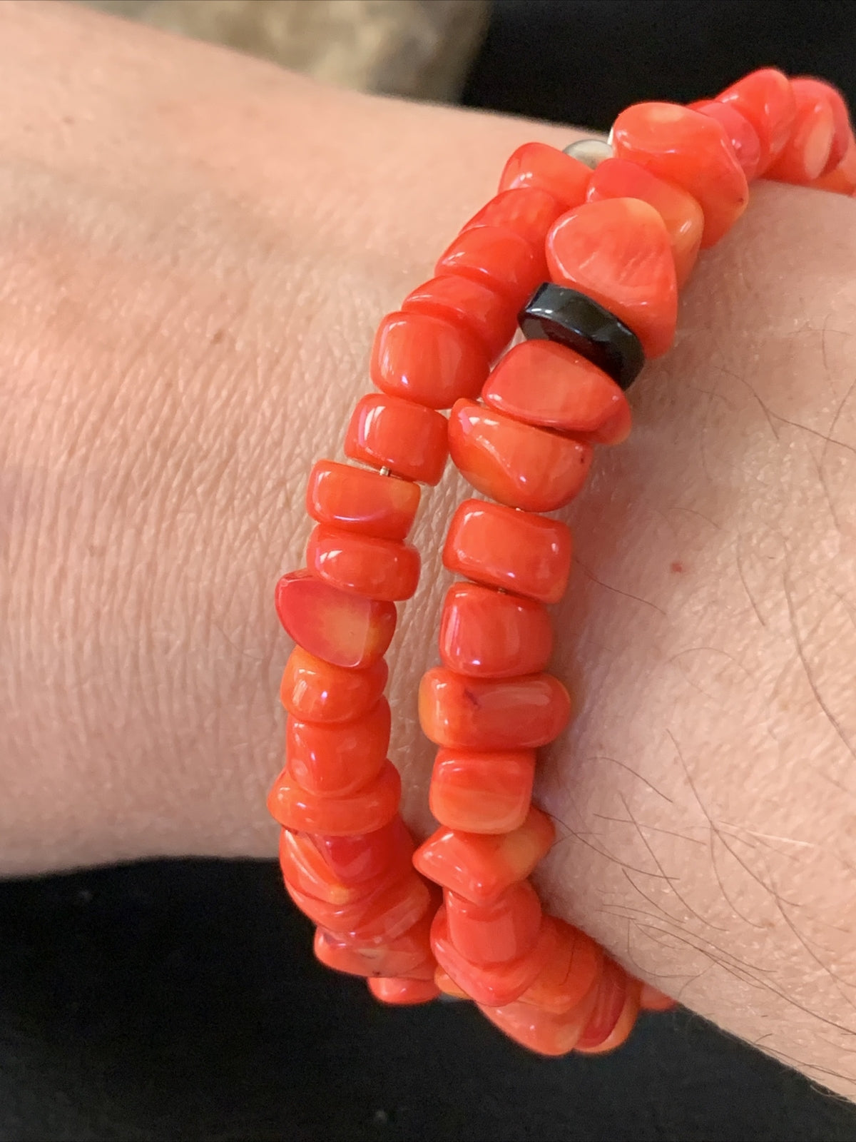 Memory wire Stainless Steel Coral Onyx Bead Bracelet Sterling Silver 01955