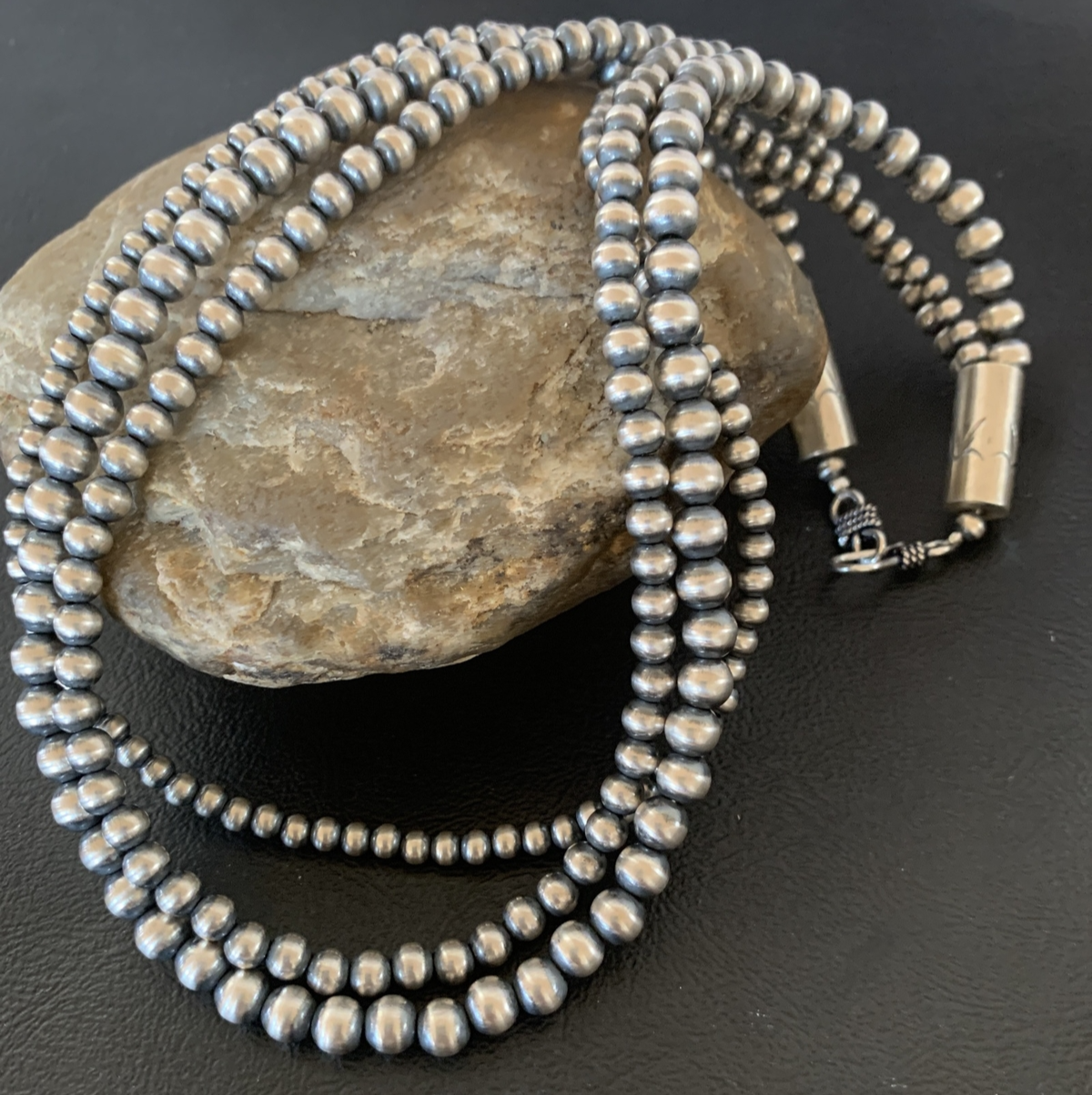Native American 4, 5, 5 mm Sterling Silver Navajo Pearls 3 Strand 18” Necklace