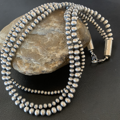 Native American 4, 5, 5 mm Sterling Silver Navajo Pearls 3 Strand 18” Necklace