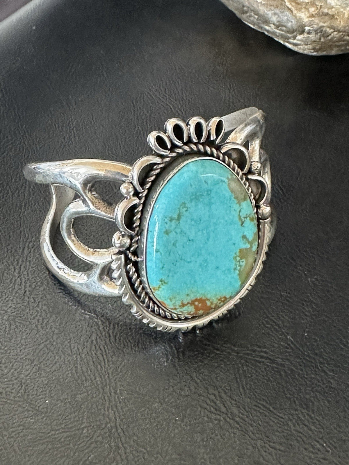 Mens Womens Tufa Blue Turquoise#8 Navajo Sterling Silver Cuff Bracelet 7.7"19450