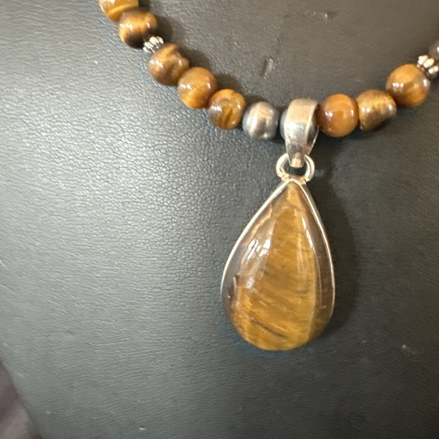 Coffee Brown Tigers Eye Sterling Silver Pendant Necklace Southwestern 18280