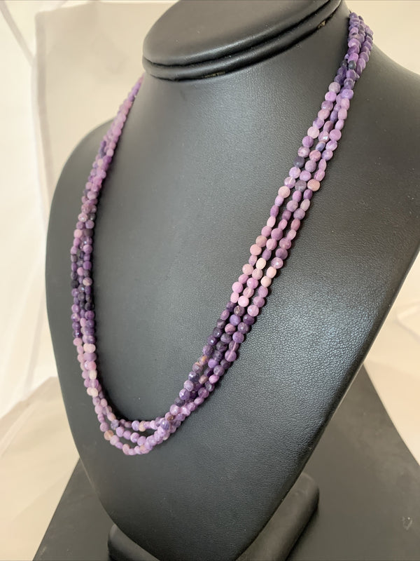 Purple Stone Beads Liquid Heishi 3 Strands Tubes Necklace | Sterling Silver | Authentic Native American Handmade | 850