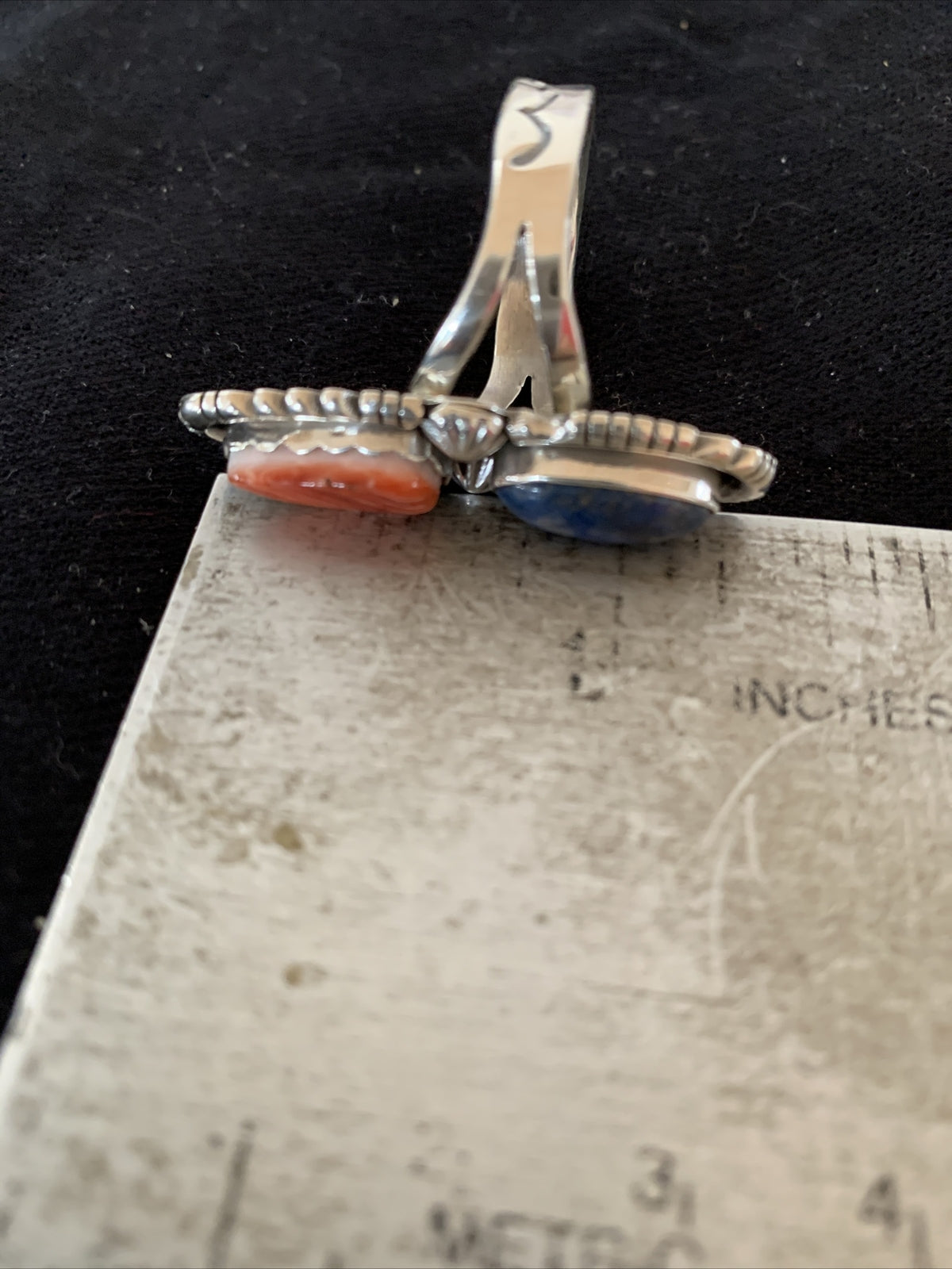 Red Spiny Oyster & Lapis Navajo Sterling Silver Ring Size 10.5 19763