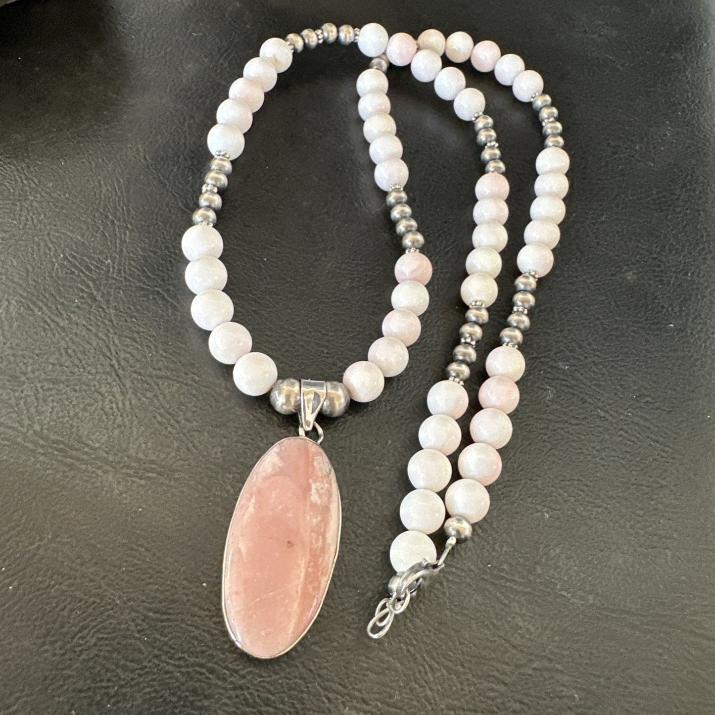 Southwestern Sterling Silver Pink Queen Conch Bead Necklace Pendant 20" 19582