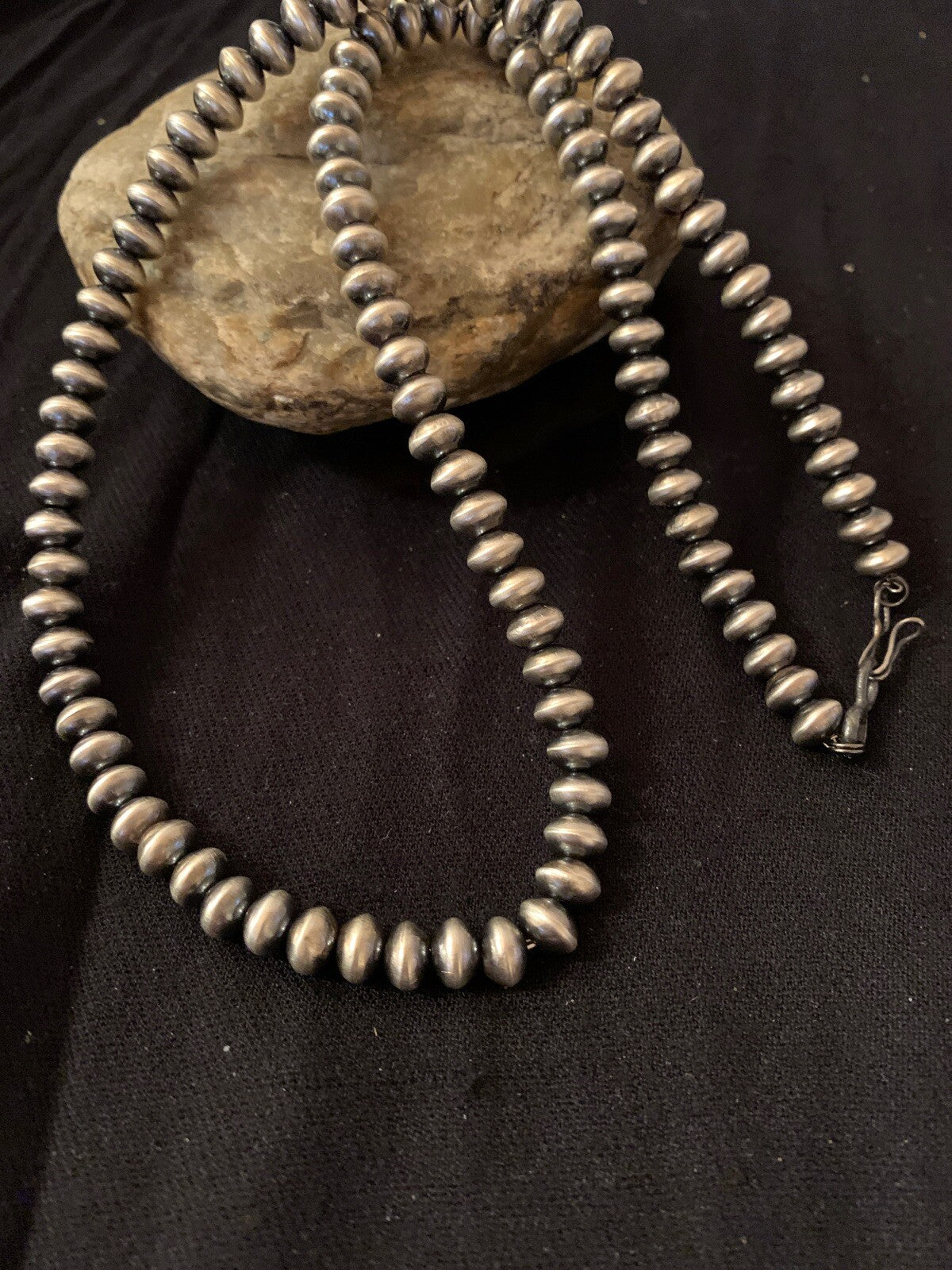 Navajo Pearls Rondelles 8 mm Sterling Silver Bead Necklace 24" 4665
