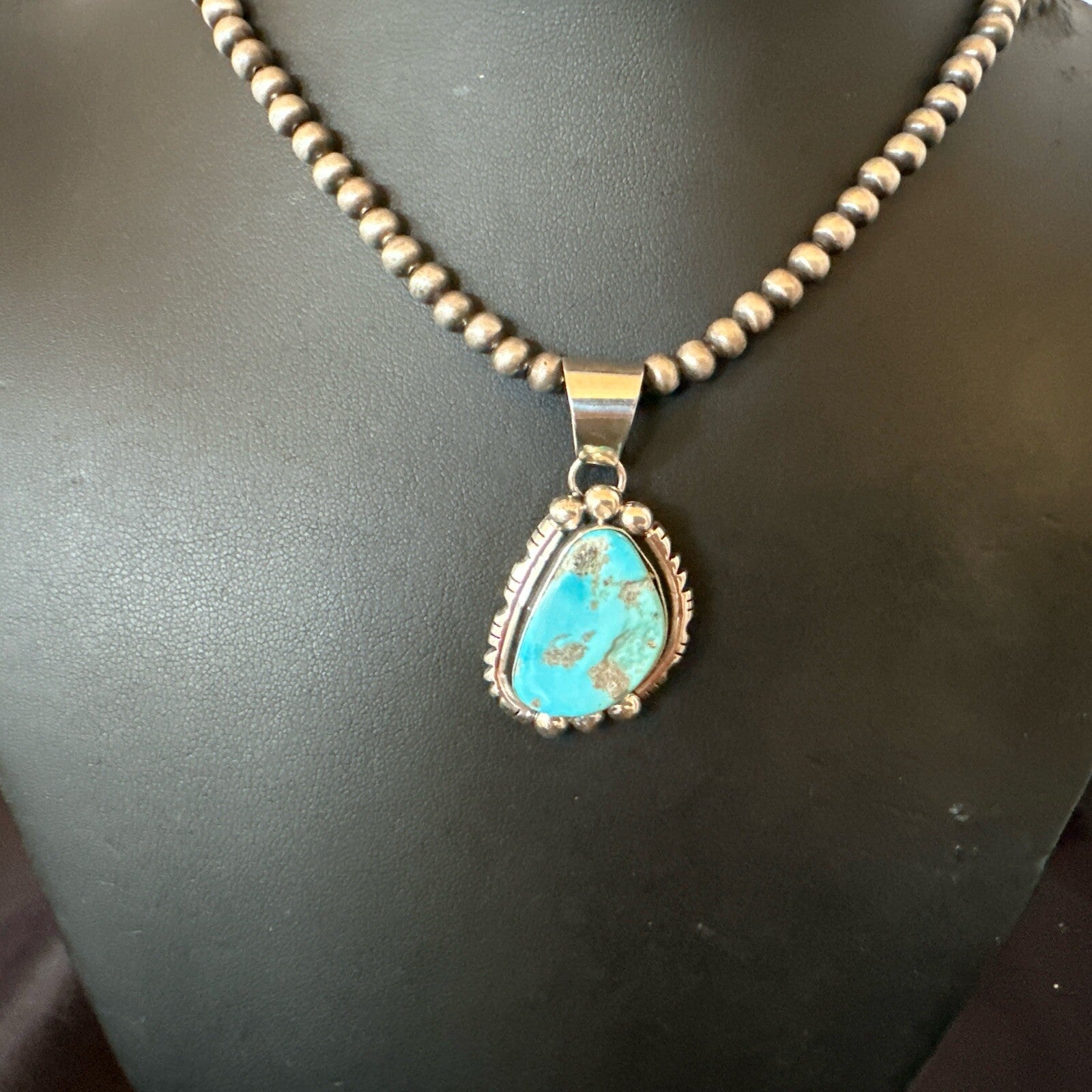 Rustic Blue Kingman Turquoise Pendant Navajo Sterling Silver Necklace 20" 18316