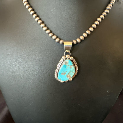 Rustic Blue Kingman Turquoise Pendant Navajo Sterling Silver Necklace 20" 18316