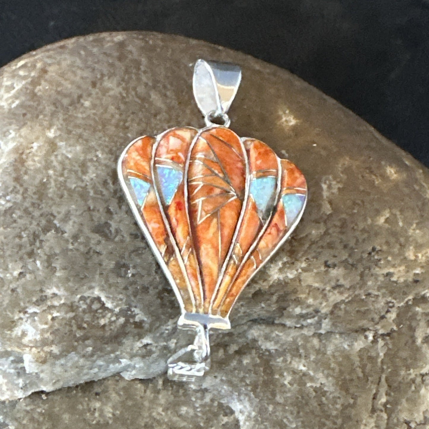 Balloon Orange Spiny Opal Pendant Navajo Sterling Silver 19259