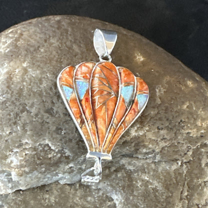 Balloon Orange Spiny Opal Pendant Navajo Sterling Silver 19259