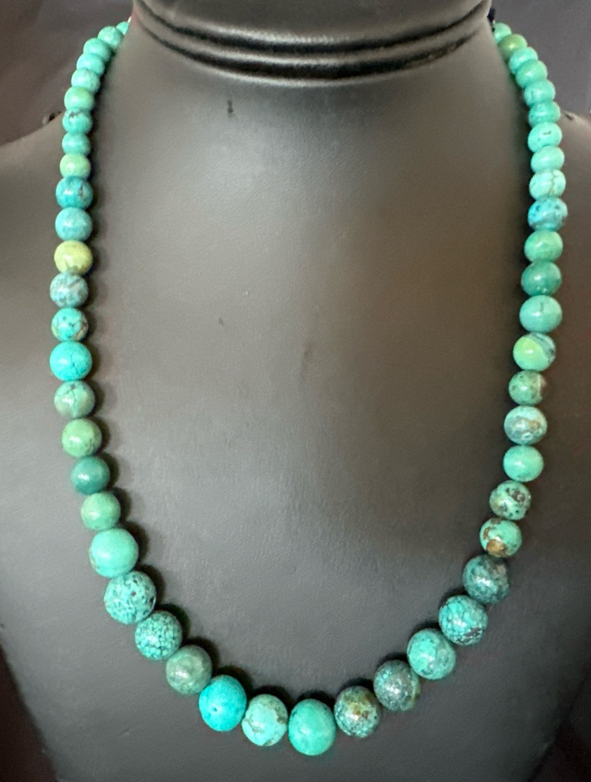 Native Spiderweb Turquoise Bead Navajo Sterling Silver Necklace 18” 19157