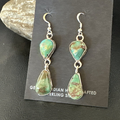 Green Royston Turquoise Navajo Sterling Silver Dangle Earrings 19415