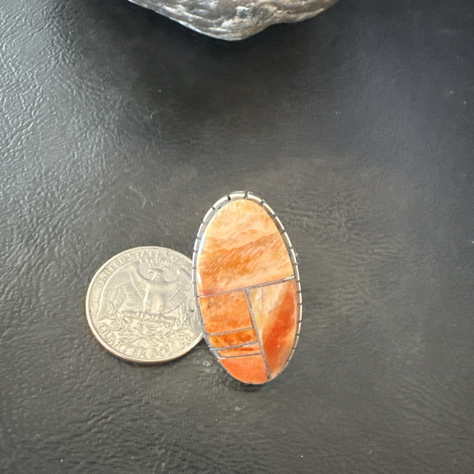 Women Orange Red Spiny Oyster Navajo Sterling Silver Ring Sz 6.5 18592