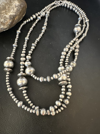 Mixed Bead Bib Sterling Silver Navajo Pearls Necklace 20” 3S 94420