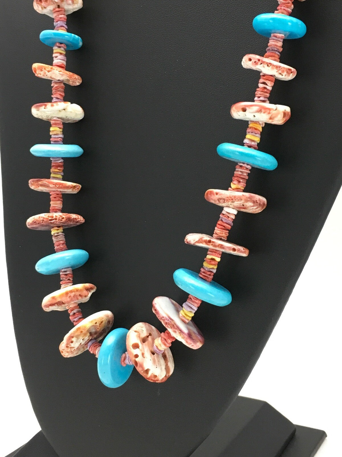 Spiny Oyster & Turquoise Navajo Indian Sterling Silver Necklace 02910
