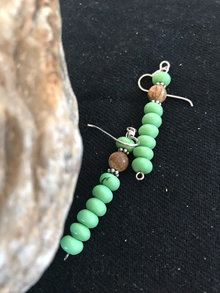 Native Navajo Sterling Silver Green Malachite Picture Jasper Earrings 10098