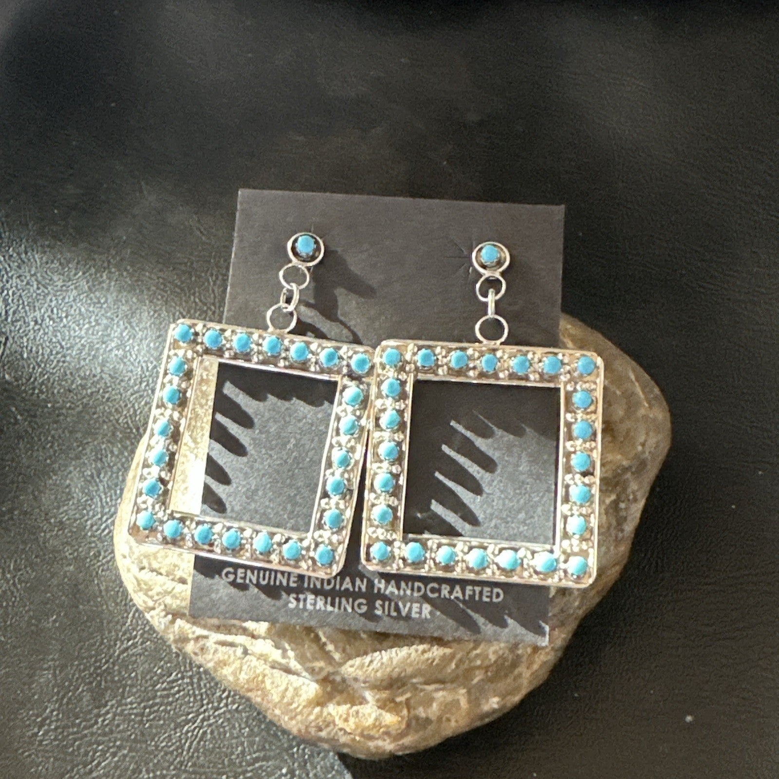 Zuni Petite Point Turquoise Cluster Earrings Sterling Silver Handmade 19771