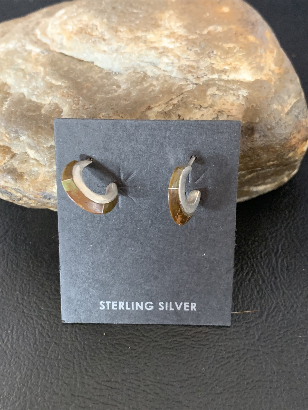 Pava Shell Minimalist Navajo Sterling Silver Inlay Earrings 13068