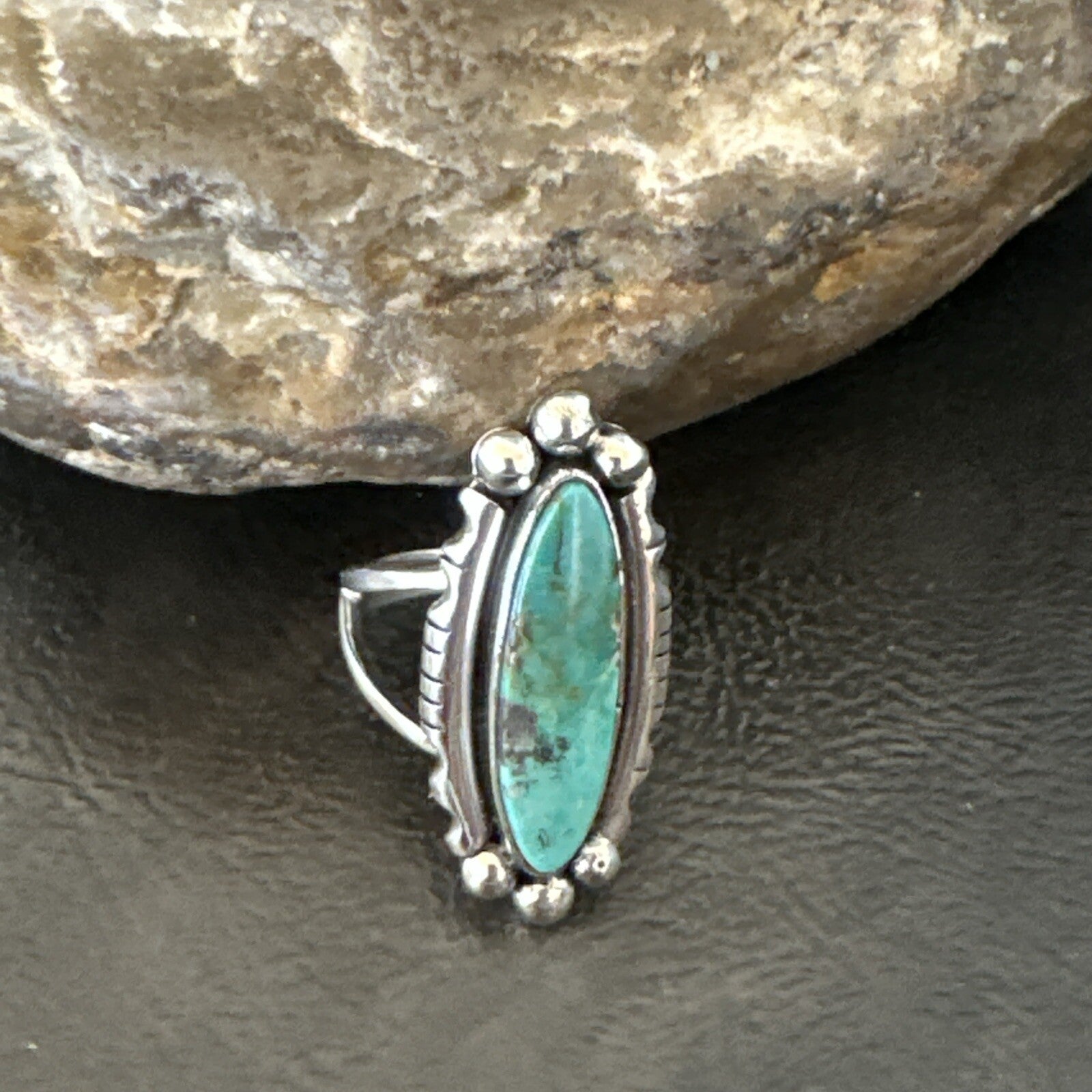 Blue Kingman Turquoise Native American Navajo Sterling Silver Ring Size 7 18629