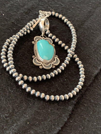 Mens Navajo Pearls Sterling Silver Royston Turquoise Necklace Pendant 04306