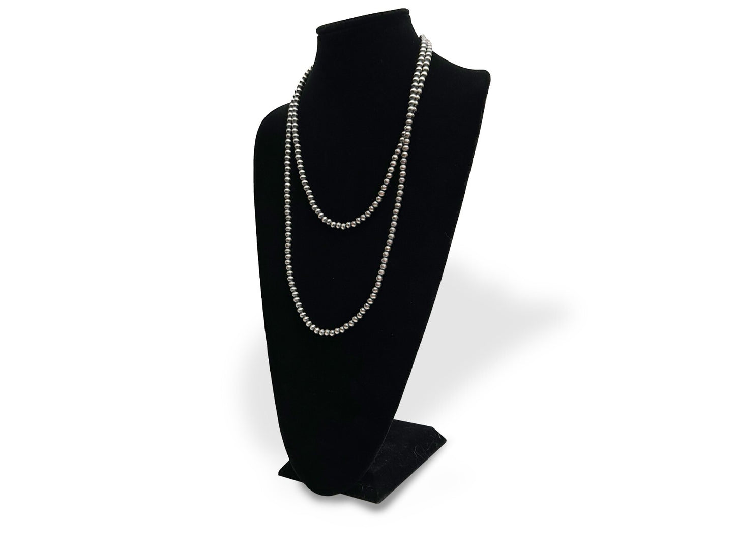 Native American 6mm Sterling Silver Navajo Pearls 66" Single Strand Necklace