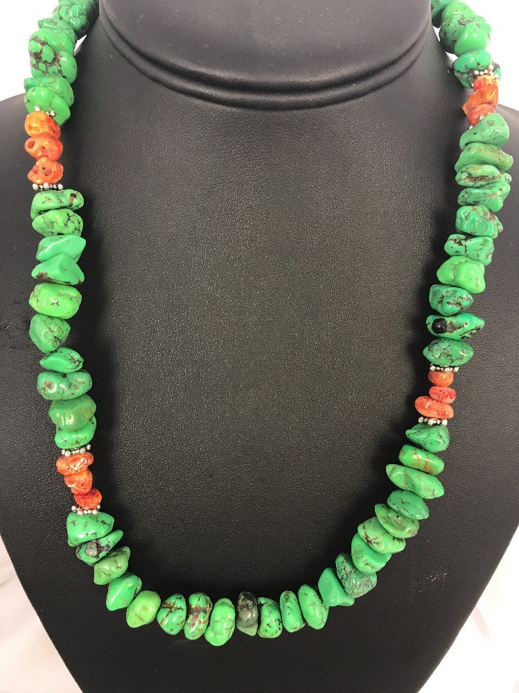 Green Magnesite Spiny Oyster Navajo Sterling Silver Necklace Gift 20" 17546