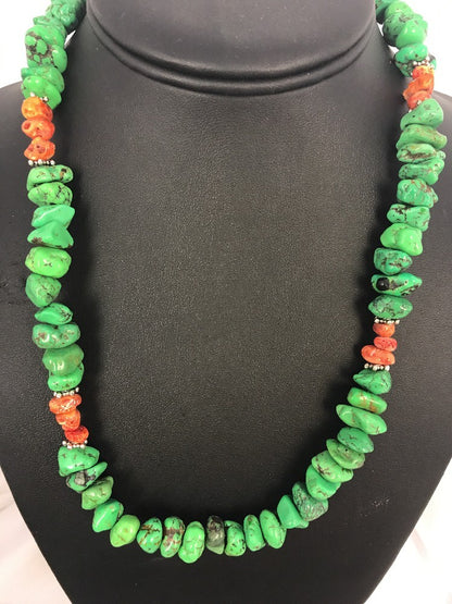 Green Magnesite Spiny Oyster Navajo Sterling Silver Necklace Gift 20" 17546
