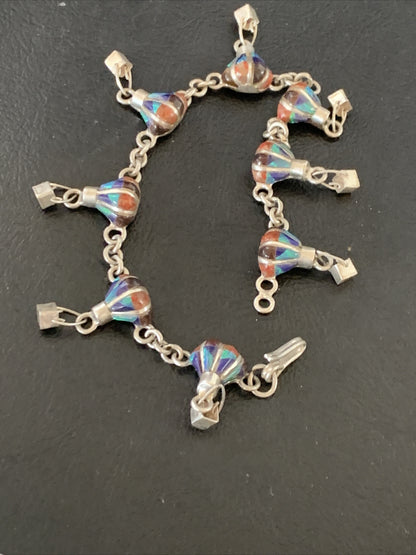 Blue Opal Coral Balloon Navajo Sterling Silver Link Inlay Bracelet 7.5" 12924