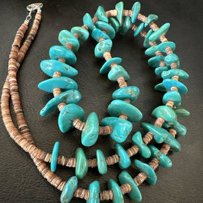 Santo Domingo Kingman Turquoise Heishi Sterling Silver Bead 32” Necklace 19554