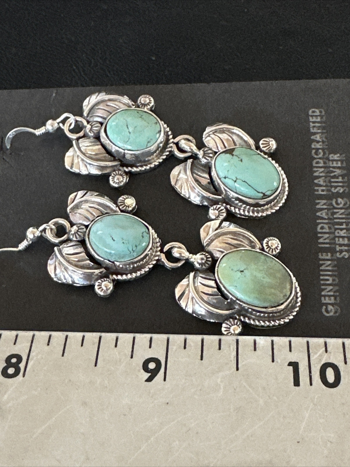 Native Navajo Blue Creek Turquoise Sterling Silver Dangle Earrings 2” 17918