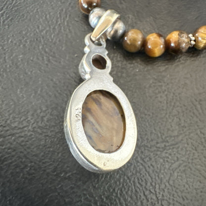 Coffee Brown Tigers Eye Sterling Silver Pendant Necklace Southwestern 18279