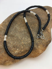 Southwestern White MOP Heishi Black Onyx Men's Necklace | Sterling Silver | Authentic Native American Handmade | 8901