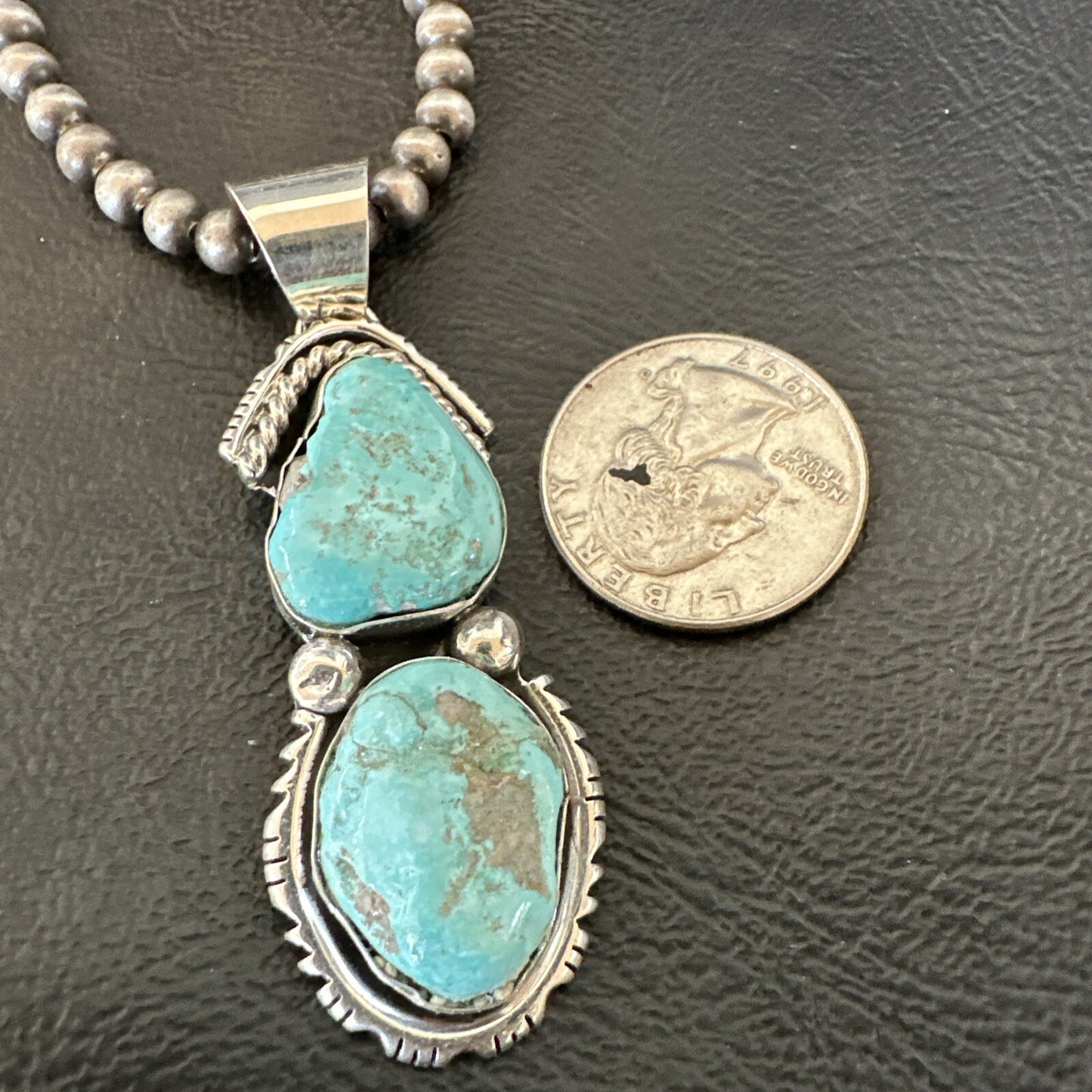 Blue Turquoise 2 Stone Navajo Sterling Silver Cluster Pendant 18308