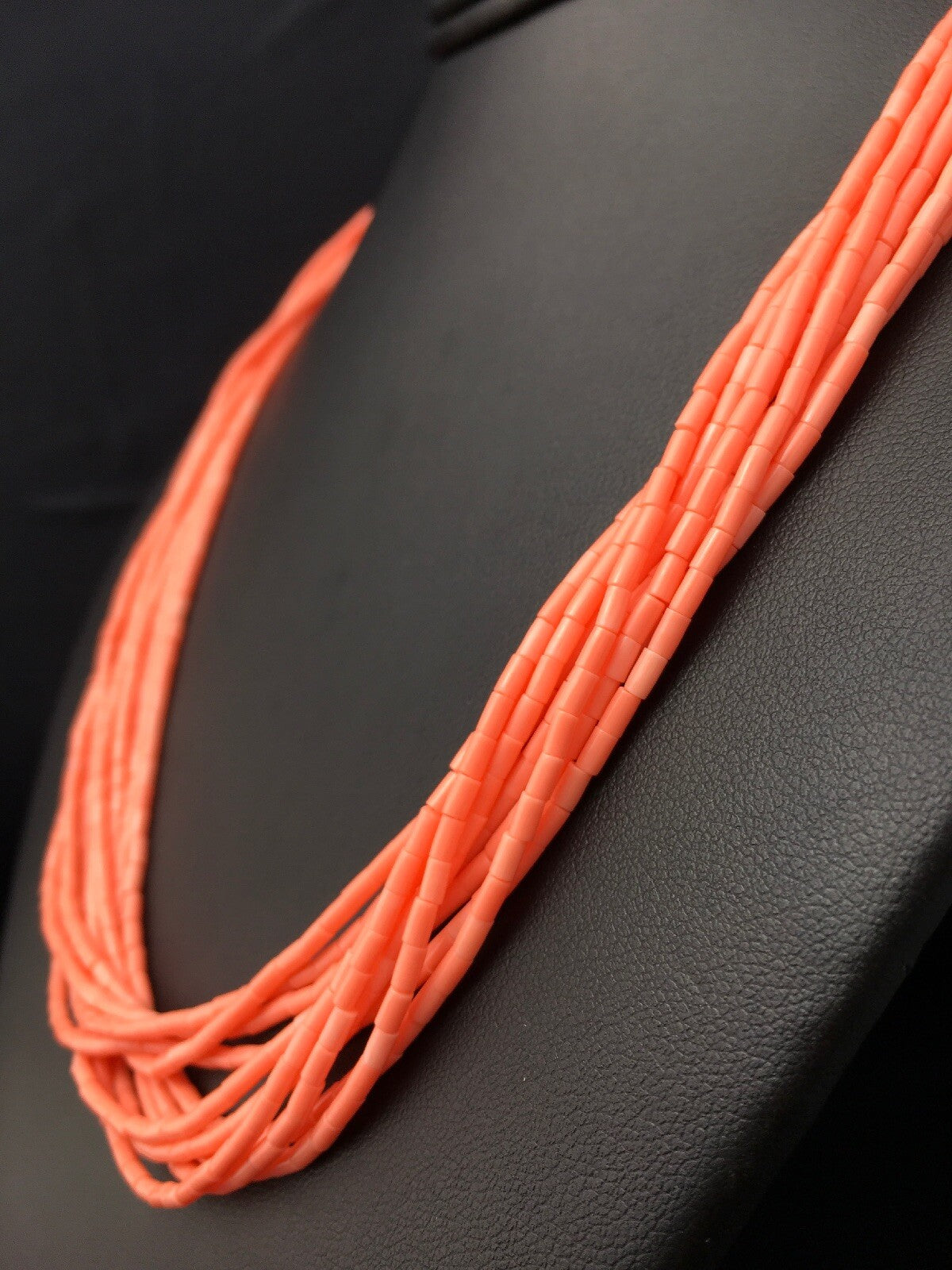 Native American Pink Coral Navajo Sterling Silver Necklace 10 Strand 4388