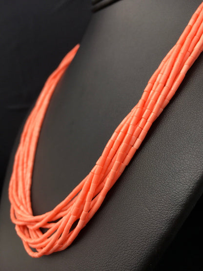Native American Pink Coral Navajo Sterling Silver Necklace 10 Strand 4388