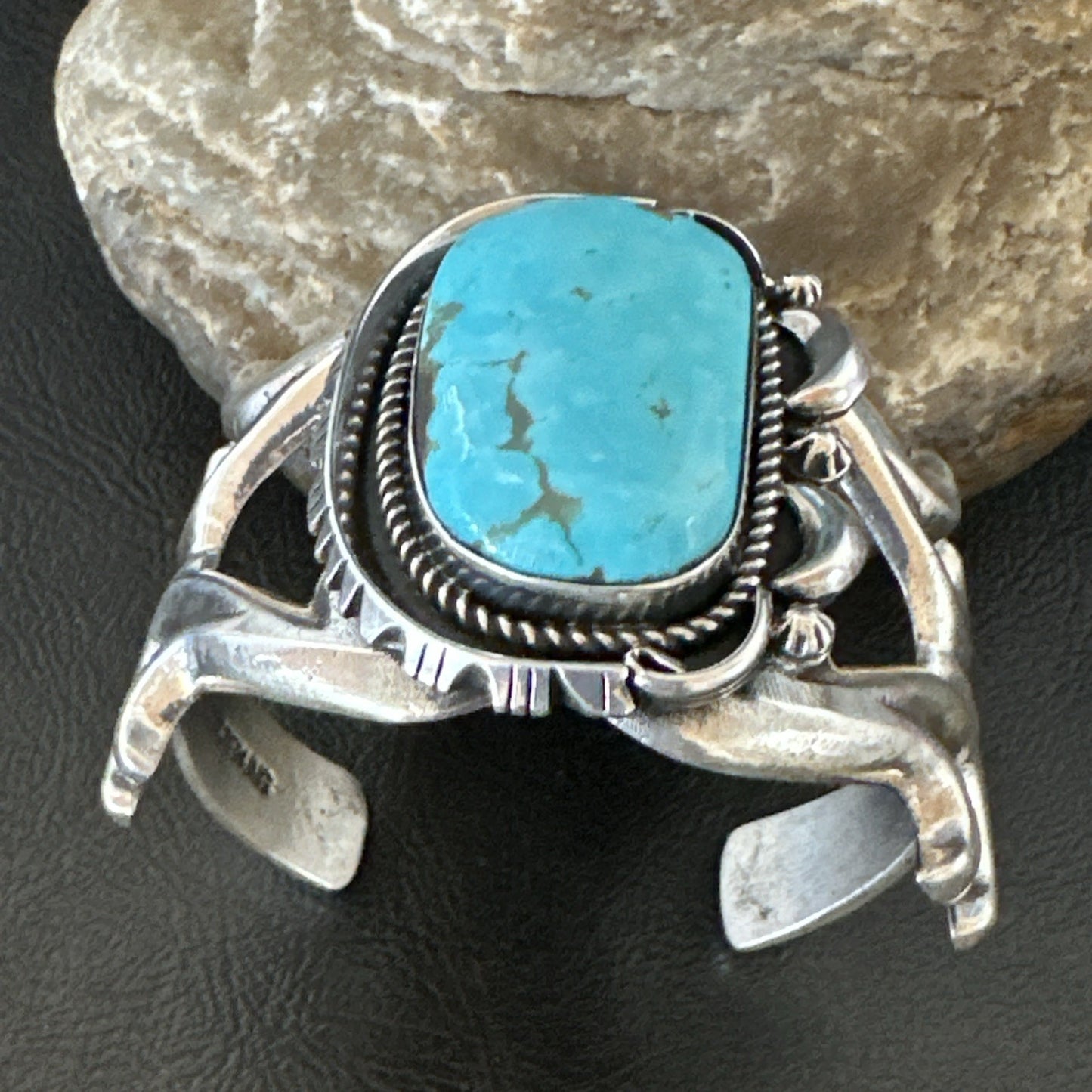 Tufa Women Blue Kingman Turquoise Navajo Sterling Silver Cuff Bracelet 19351