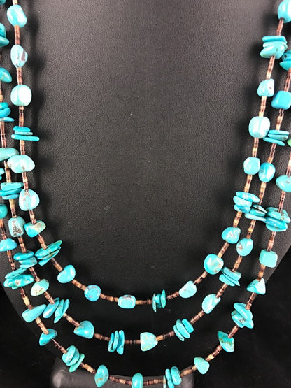 Native American Sterling Silver Nugget Turquoise Shell Necklace 3S 10088