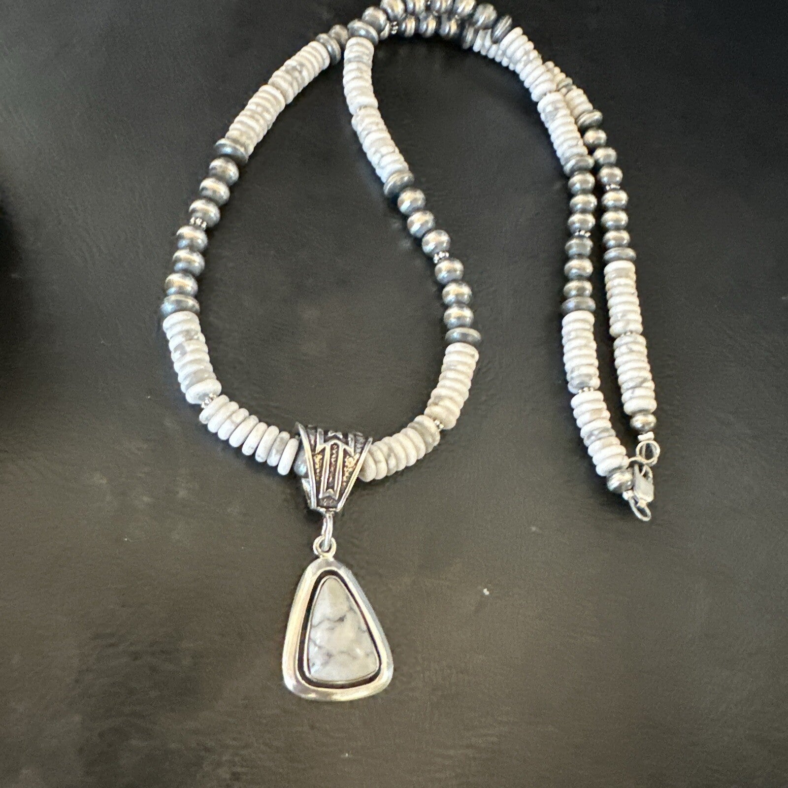 White Buffalo Turquoise Pendant Navajo Pearls Sterling Silver Necklace 22" 18260